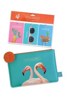 Emily Brooks Flamingo Pouch & Set of 3 Luggage Tags Set