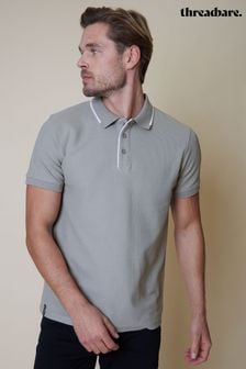 Threadbare Grey Tipping Detail Rib Collar Polo Shirt (B33867) | Kč795