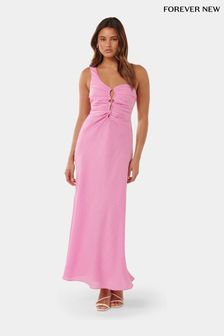 Forever New Pink Pure Linen Dalia One Shoulder Dress (B33881) | kr1,298