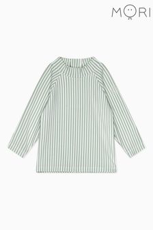 MORI Cream UPF 50 Seersucker Green Stripe Rash Vest
