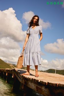 Boden Blue Stripe Eve Linen Midi Dress (B34032) | AED749