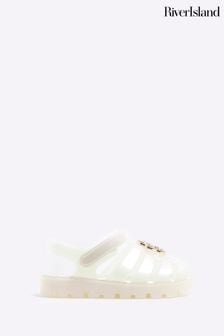 River Island White Girls Pearl Flower Jelly Sandals (B34150) | KRW25,600