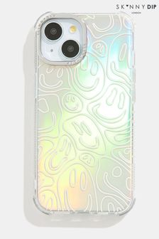 Carcasă mare pentru Iphone 14 cu logo Warped Happy Face Skinnydip Holo Warped argintie (B34157) | 143 LEI