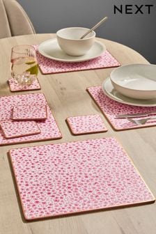 Set of 4 Pink Leopard Print Placemats and Coasters (B34299) | $32