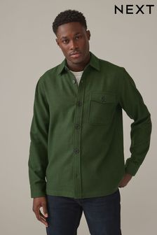 Dark Green Single Pocket Shacket With Wool (B34396) | MYR 226