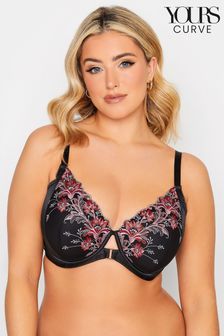 Yours Curve Black Dramatic Embrodiery Padded Bra (B34474) | LEI 143