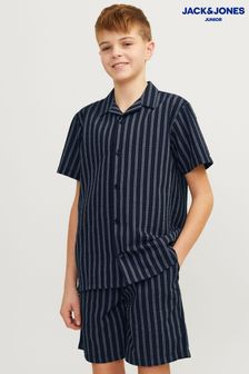 JACK & JONES JUNIOR Blue Stripe Seersucker Short Sleeve Revere Collar Shirt (B34549) | €31