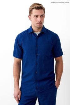 French Connection Blue Short Sleeve Linen Shirt (B34581) | kr710