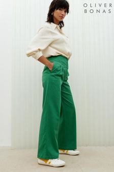 Oliver Bonas Green Basque Wide Leg Trousers