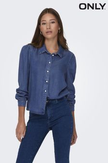 ONLY Blue Tencel Denim Western Shirt (B34607) | $76