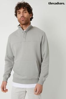 Threadbare Grey Quarter Popper Funnel Neck Jumper (B34678) | LEI 143