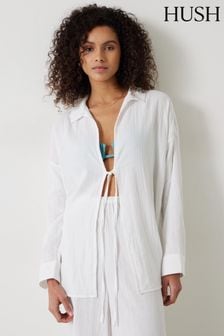 Hush White Elodie Tie Front Beach Shirt (B34698) | $139