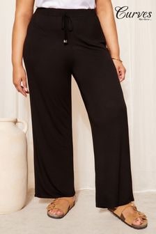 Friends Like These Black Curve Jersey Wide Leg Trousers (B34707) | $50