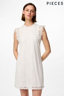 PIECES White Lace Detail Dress (B34776) | $65