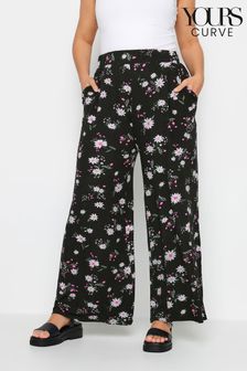 Yours Curve Black Daisy Print Wide Leg Trousers (B34874) | €36