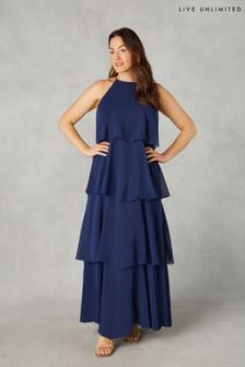 Live Unlimited Blue Curve Petite Ruffle Tiered Maxi Dress (B34877) | $221