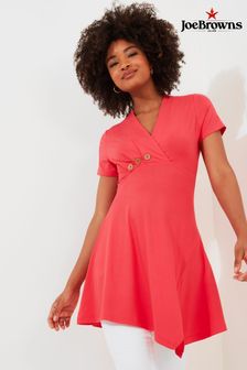 Joe Browns Red Wrap Front Short Sleeve Asymmetric Jersey Tunic Top (B34924) | AED222