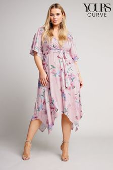 Yours Curve Pink Floral Hanky Hem Wrap Dress (B34935) | AED294