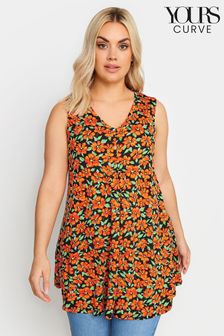 Yours Curve Orange Floral Printed Vest Top (B35009) | $32