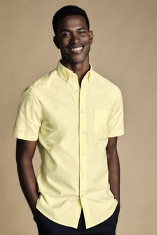 黃色 - Charles Tyrwhitt淨色修身剪裁短袖排扣彈力水洗Oxford襯衫 (B35038) | NT$2,800