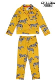 Chelsea Peers Yellow Kids Satin Mustard Zebra Print Long Pyjama Set (B35066) | 69 €