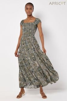 Apricot Green Scarf Print Smocked Maxi Dress (B35071) | NT$1,870