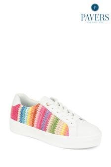 Pavers Colourful Lace-Up White Trainers (B35093) | $64