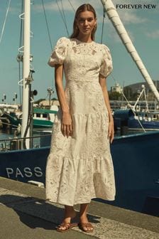 Forever New Pure Linen Lottie Broderie Midi Dress (B35159) | NT$9,800