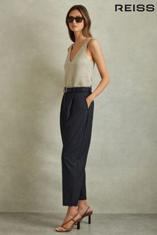 Reiss Navy Freja Tapered Belted Trousers (B35262) | KRW288,000