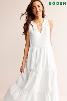 Белый - Ярусное платье макси из двух тканей Boden (B35270) | €140