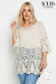 Yours Curve Cream Ivory White Crochet Detail Jumper (B35330) | AED177