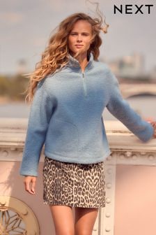 Light Blue Borg Fleece Quarter Zip Neck Sweat Top (B35375) | $68