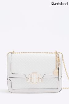 River Island White Embossed Woven Satchel Bag (B35378) | AED198