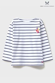 Crew Clothing Company White Stripe Cotton Casual Jersey Top