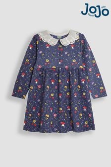 JoJo Maman Bébé Purple Toadstool Floral Broderie Collar Dress (B35491) | $39