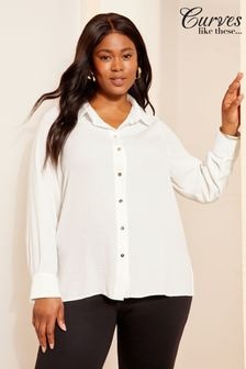 Curves Like These White Long Sleeve Relaxed Shirt (B35504) | $58