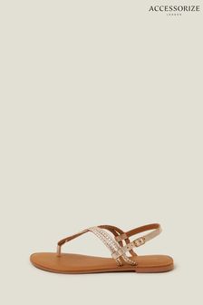 Accessorize Gold Plaited Loop Leather Sandals