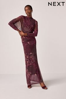 Abstract Animal Print Mesh Batwing Sleeve Maxi Dress (B35583) | BGN 137