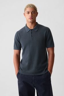Albastru - Gap Cotton Textured Short Sleeve Polo Shirt (B35676) | 209 LEI