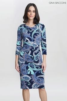 Gina Bacconi Blue Alyssa Printed Jersey Cowl Neck Dress (B35928) | 755 zł