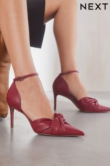 Red court shoes with ankle strap top