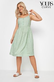 Yours Curve Green Navy Ditsy Floral Print Strappy Sundress (B35959) | AED161
