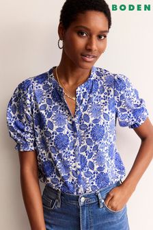 Boden Blue Dolly Puff Sleeve Jersey Shirt (B36014) | AED277