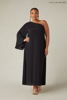 Live Unlimited Black Curve One Shoulder Maxi Dress (B36025) | $197