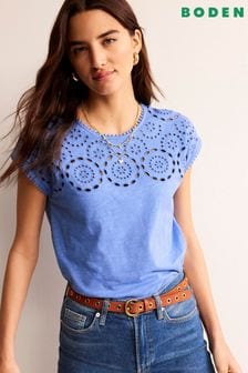 Boden Blue Sasha Broderie T-Shirt (B36213) | OMR23