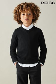Boys Black Plain Long Sleeve V Neck Jumpers Next Oman