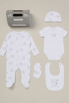 Rock-A-Bye Baby Boutique Printed White All in One Cotton 5-Piece Baby Gift Set