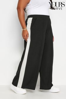 Yours Curve Black Side Stripe Wide Leg Trousers (B36338) | OMR14