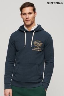 Superdry Blue Workwear Flock Chest Graphic Hoodie (B36364) | SGD 116
