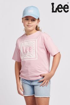 Lee Girls Pink Check Graphic Boxy Fit T-Shirt